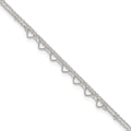 Sterling Silver Polished and Beaded Hearts 2-Strand 9in Plus 1in Ext Anklet
