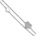 Sterling Silver RH-plated Two-Strand CZ Hearts 9in Plus 1in Ext Anklet
