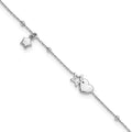 SSilver RH-plated Heart And Stars with Stations 9in Plus 1in ext. Anklet