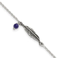 SSilver Oxidized Polished Blue Lapis Bead and Feather 9in Plus 1in Ext Ankl