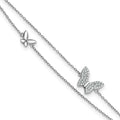 SSilver RH-plated Two-Strand CZ Butterflies 9in Plus 1in Ext Anklet