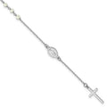 Sterling Silver RH-plated FWC Pearl Cross Rosary Themed 10in Anklet