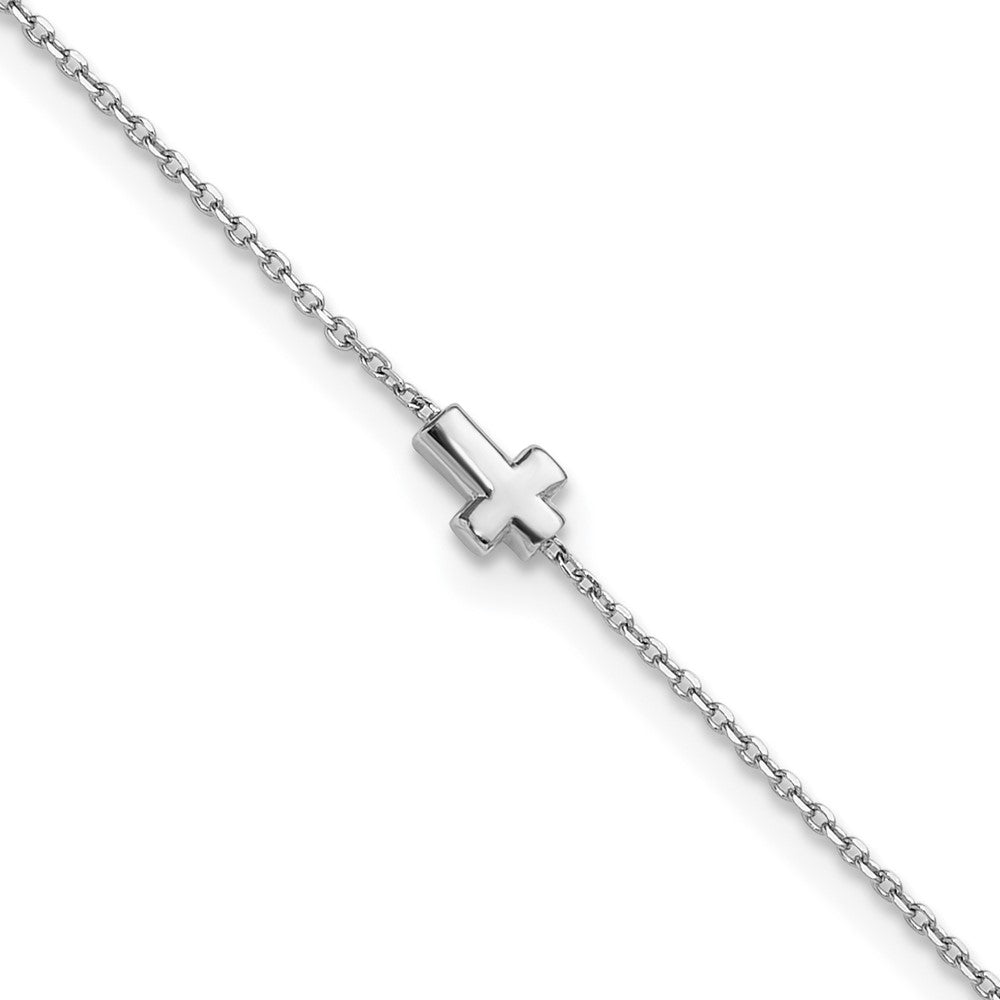 Sterling Silver Rhodium-plated Cross 9in Plus 1in ext. Anklet