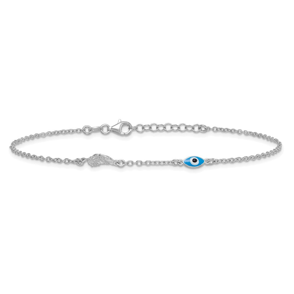 SSilver Rhodium-plated Enamel Evil Eye w/Leaf 9in Plus 1in ext. Anklet
