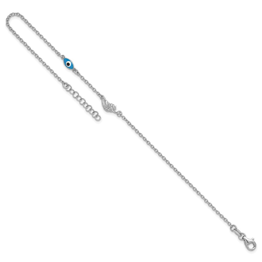 SSilver Rhodium-plated Enamel Evil Eye w/Leaf 9in Plus 1in ext. Anklet