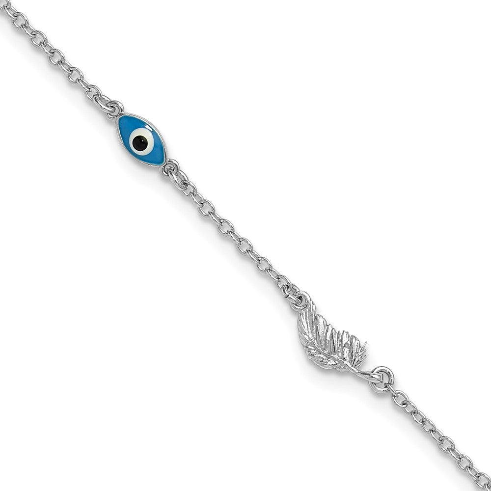 SSilver Rhodium-plated Enamel Evil Eye w/Leaf 9in Plus 1in ext. Anklet