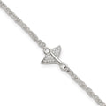 Sterling Silver Polished CZ Whale Tail 9in Plus 1in Ext Anklet