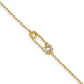 Sterling Silver Gold-tone Polished CZ Safety Pin 9in Plus 1in Ext Anklet