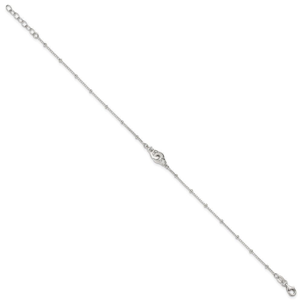 Sterling Silver Beaded CZ Interlinking Circles 9in Plus 1in Ext Anklet