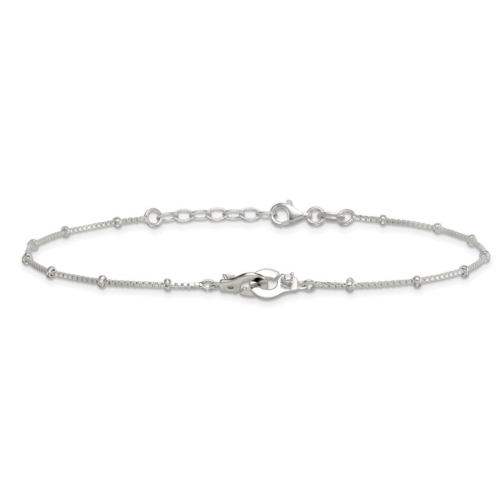 Sterling Silver Beaded CZ Interlinking Circles 9in Plus 1in Ext Anklet