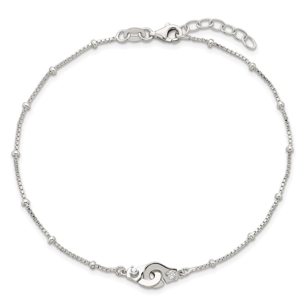 Sterling Silver Beaded CZ Interlinking Circles 9in Plus 1in Ext Anklet