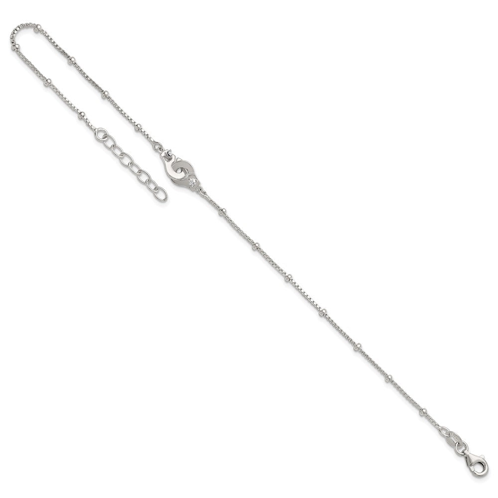 Sterling Silver Beaded CZ Interlinking Circles 9in Plus 1in Ext Anklet