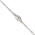 Sterling Silver Beaded CZ Interlinking Circles 9in Plus 1in Ext Anklet