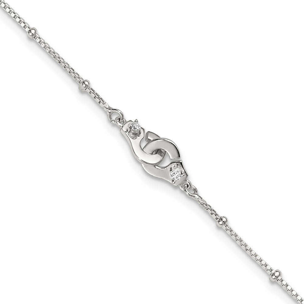 Sterling Silver Beaded CZ Interlinking Circles 9in Plus 1in Ext Anklet
