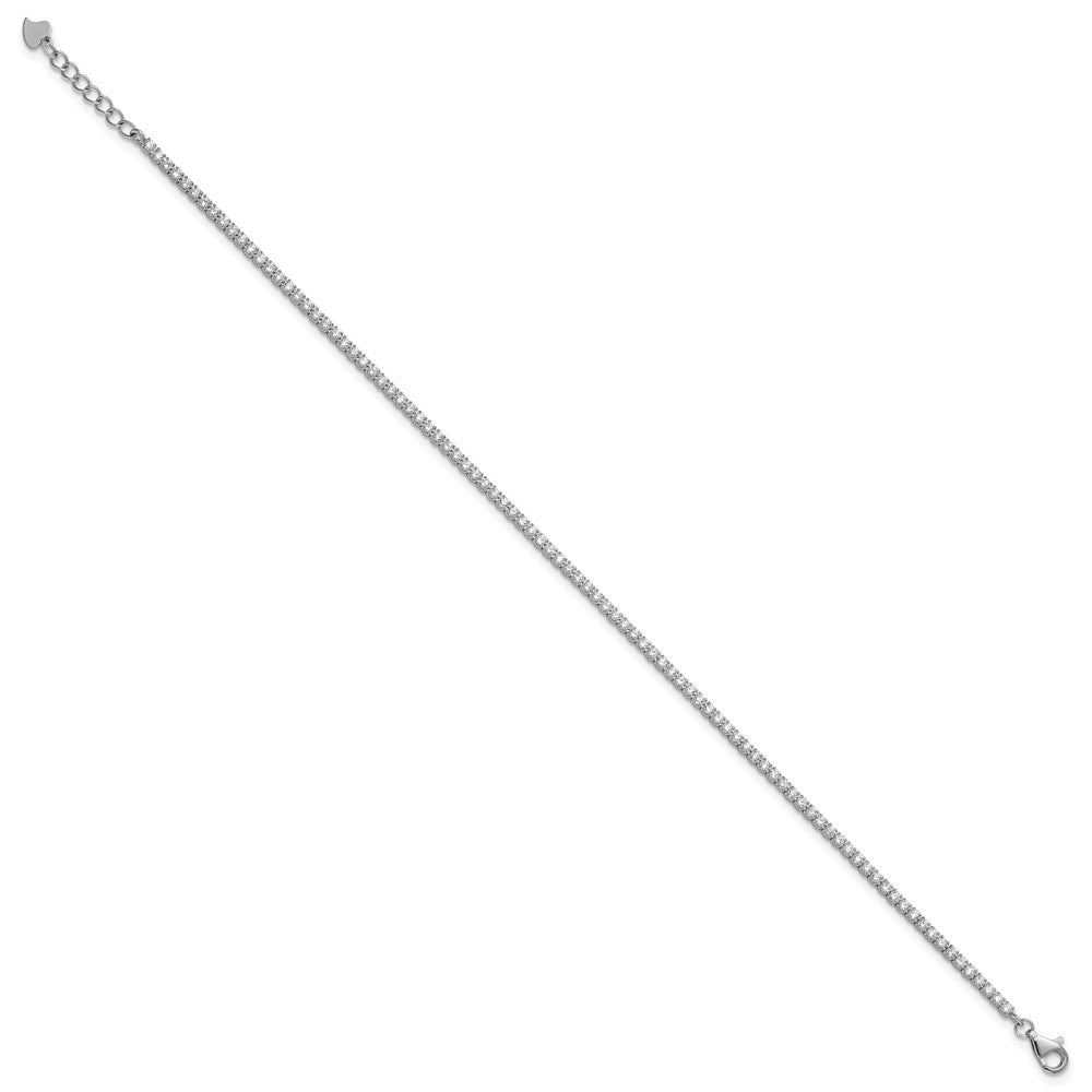 Sterling Silver Rhodium-plated CZ 9in Plus .75in ext. Anklet