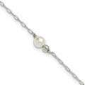 Sterling Silver Polished Bead and Glass Pearl 9in Plus 1in Ext Anklet