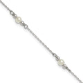 Sterling Silver Polished and Beaded Acrylic Pearl 9in Plus 1in Ext Anklet