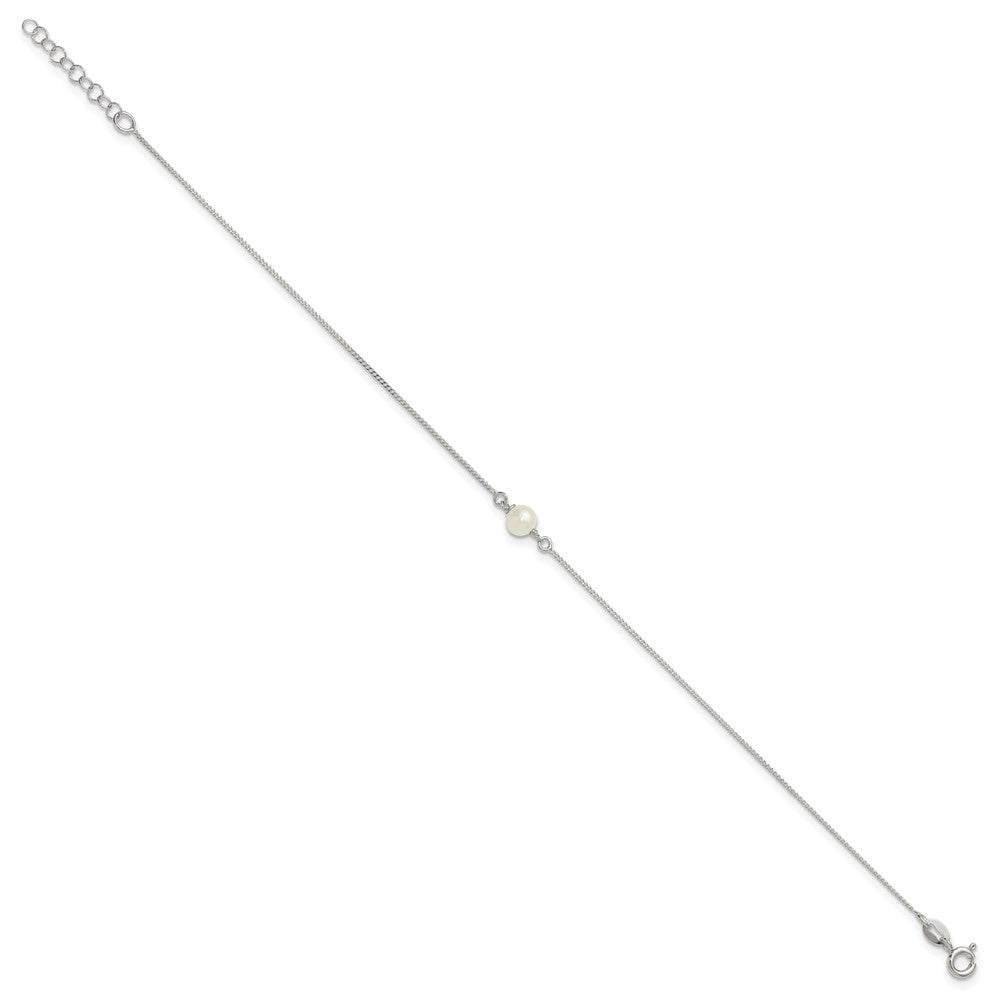 Sterling Silver Polished Freshwater Cultured Pearl 9in Plus 1in Ext Anklet