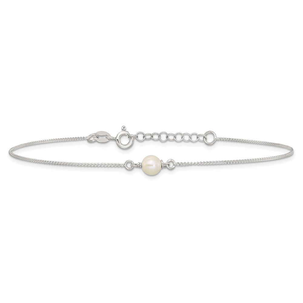 Sterling Silver Polished Freshwater Cultured Pearl 9in Plus 1in Ext Anklet