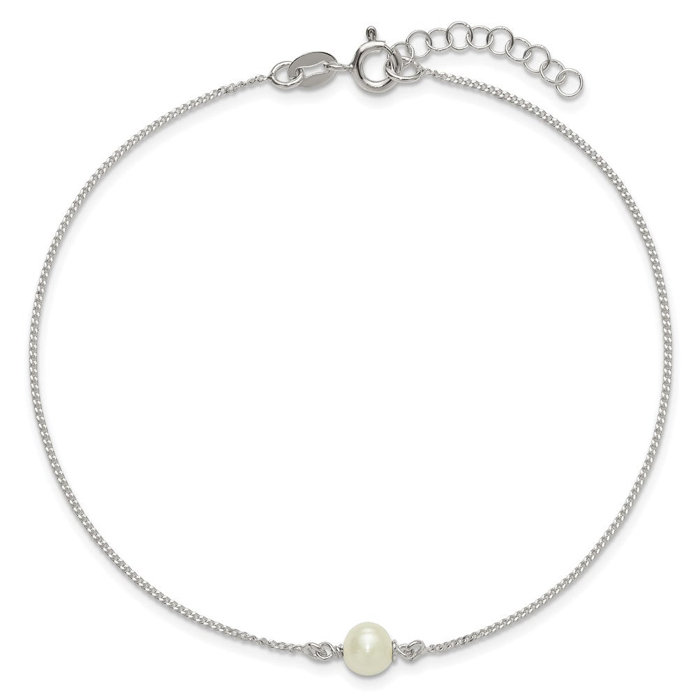 Sterling Silver Polished Freshwater Cultured Pearl 9in Plus 1in Ext Anklet