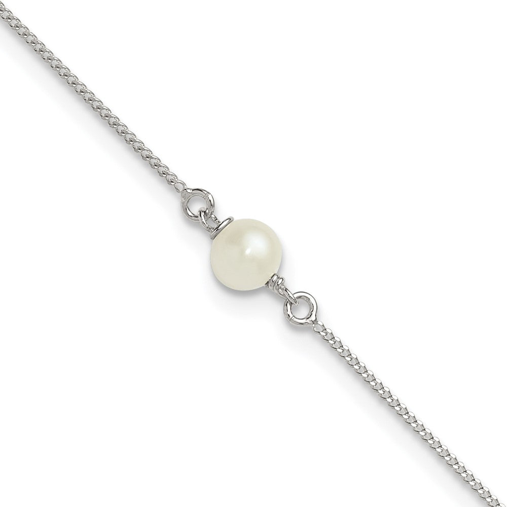 Sterling Silver Polished Freshwater Cultured Pearl 9in Plus 1in Ext Anklet
