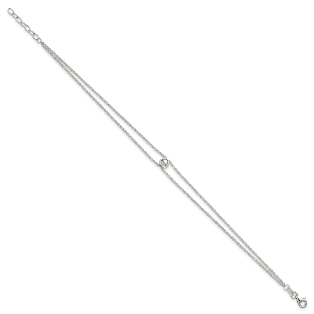 Sterling Silver Polished 2 Strand Bead 9in Plus 1in Ext Anklet