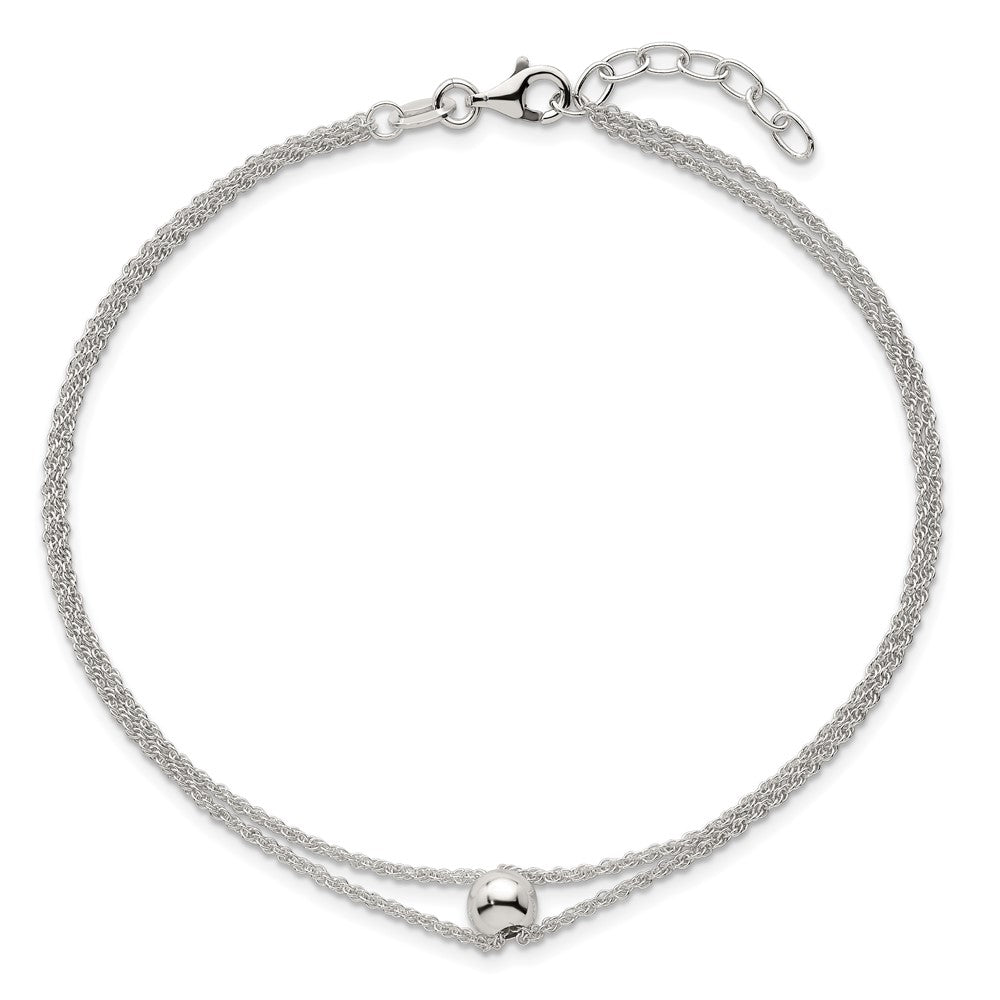 Sterling Silver Polished 2 Strand Bead 9in Plus 1in Ext Anklet