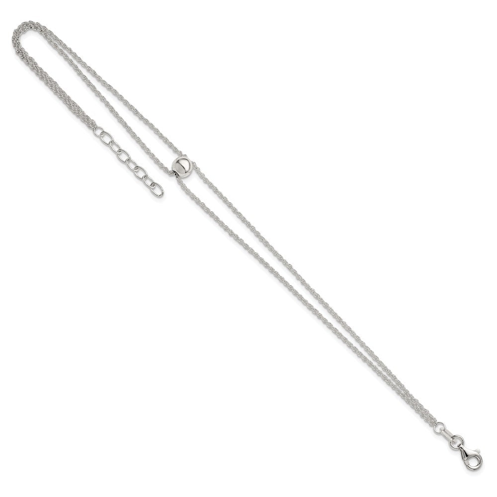 Sterling Silver Polished 2 Strand Bead 9in Plus 1in Ext Anklet