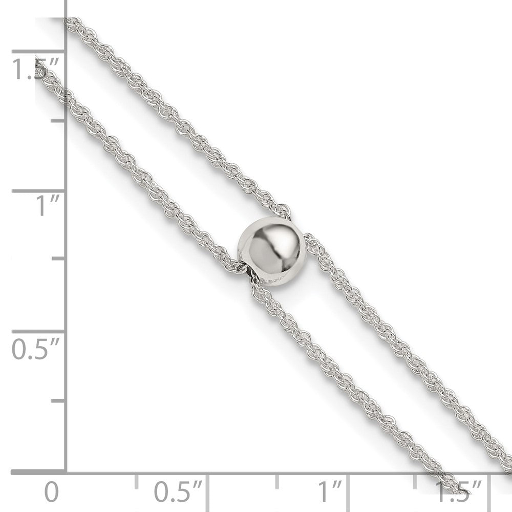 Sterling Silver Polished 2 Strand Bead 9in Plus 1in Ext Anklet