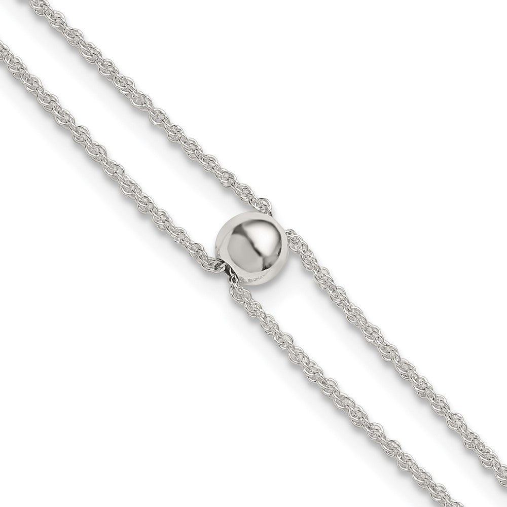 Sterling Silver Polished 2 Strand Bead 9in Plus 1in Ext Anklet