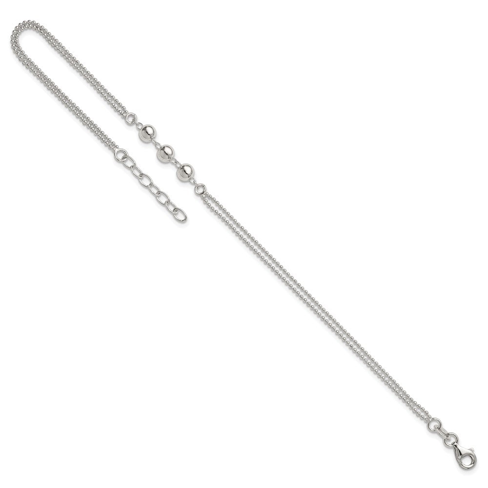 Sterling Silver Polished Beaded 2-Strand Plus Ext Anklet