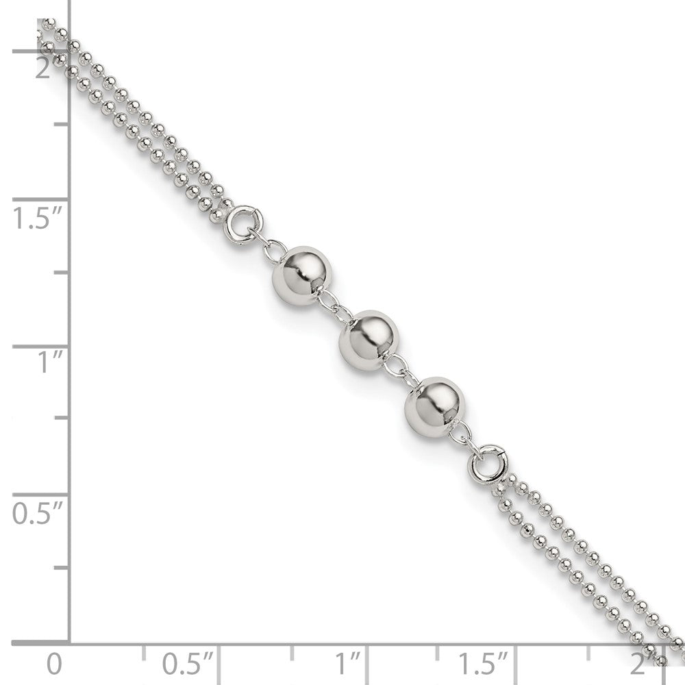 Sterling Silver Polished Beaded 2-Strand Plus Ext Anklet