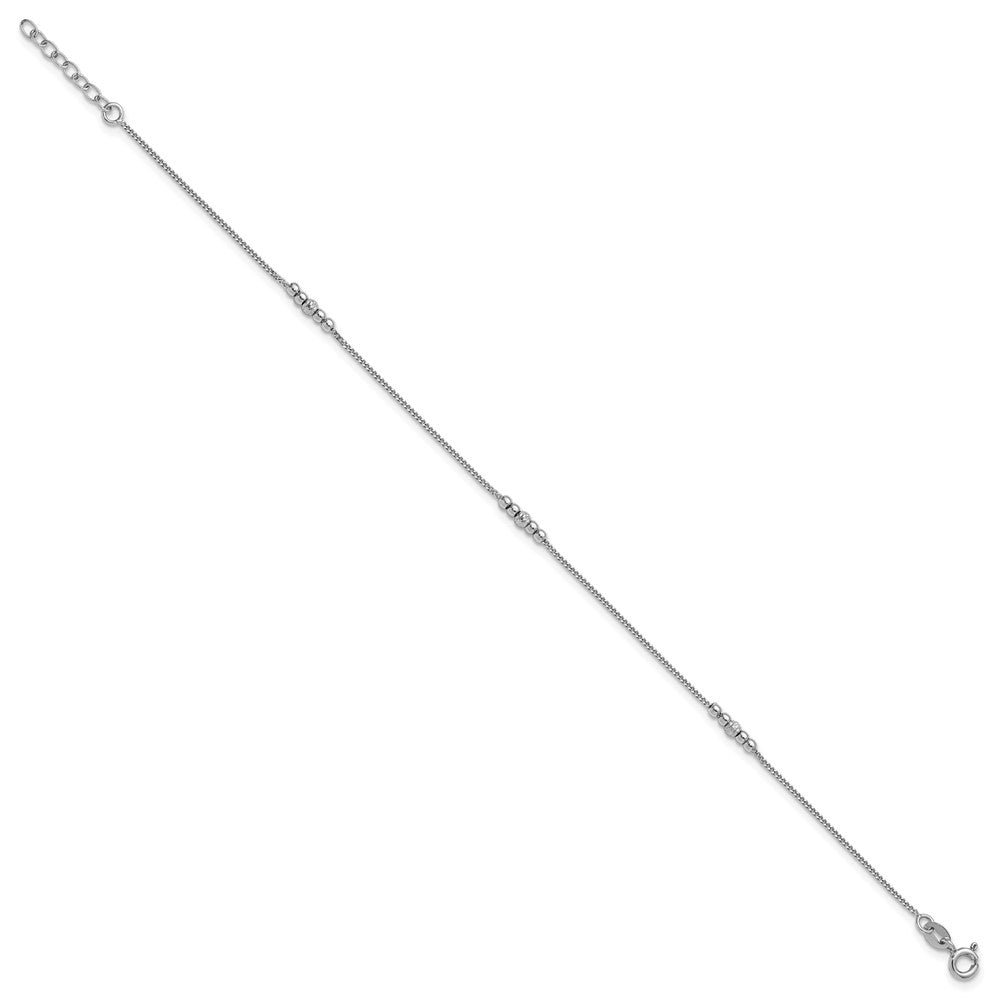 Sterling Silver RH-plated Diamond-cut Beaded 9in Plus 1in Ext Anklet