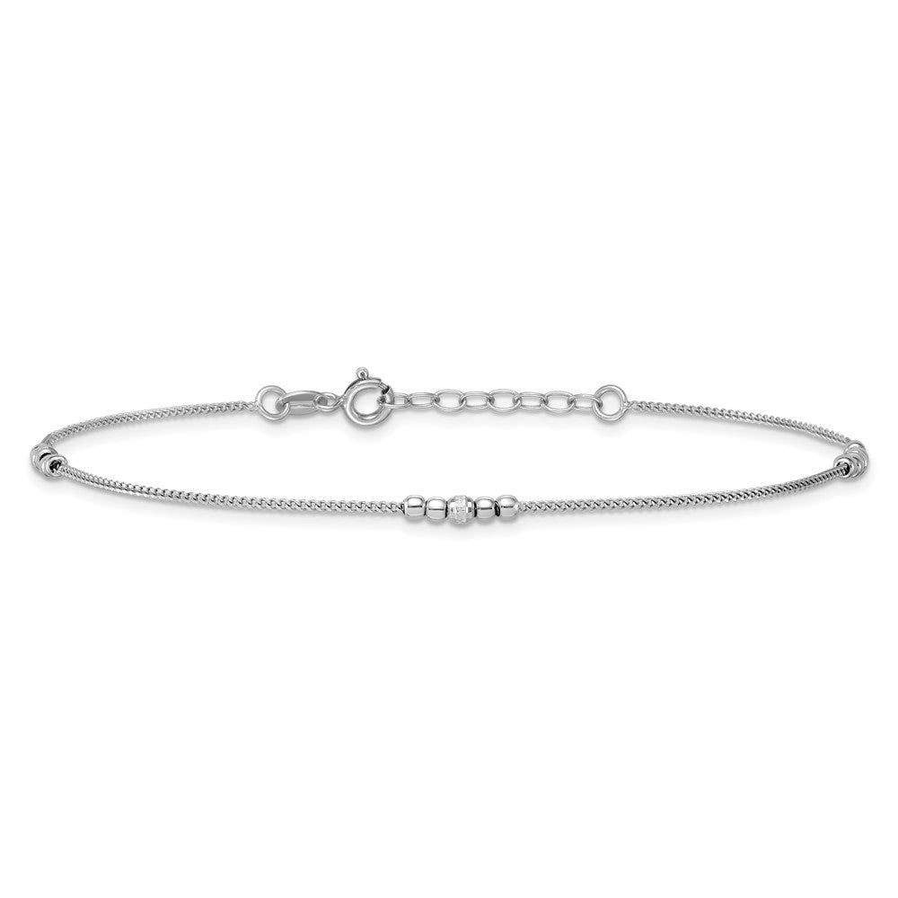 Sterling Silver RH-plated Diamond-cut Beaded 9in Plus 1in Ext Anklet