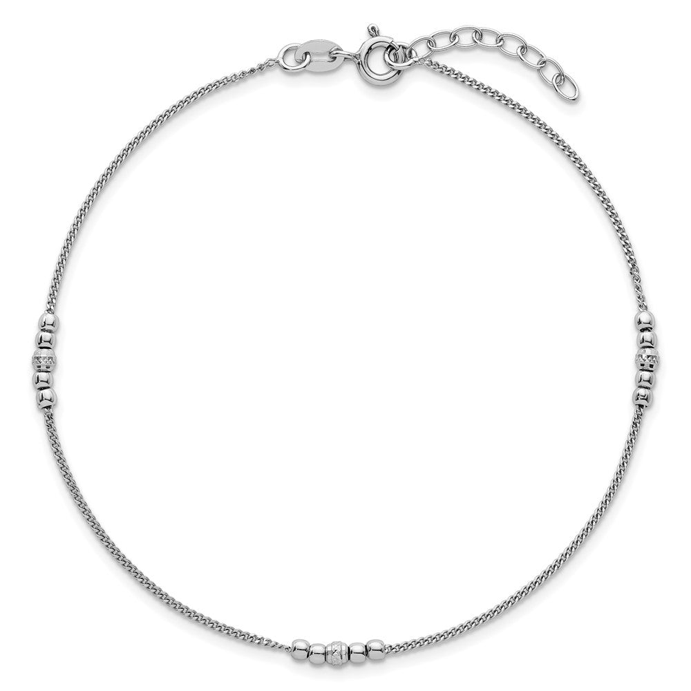 Sterling Silver RH-plated Diamond-cut Beaded 9in Plus 1in Ext Anklet