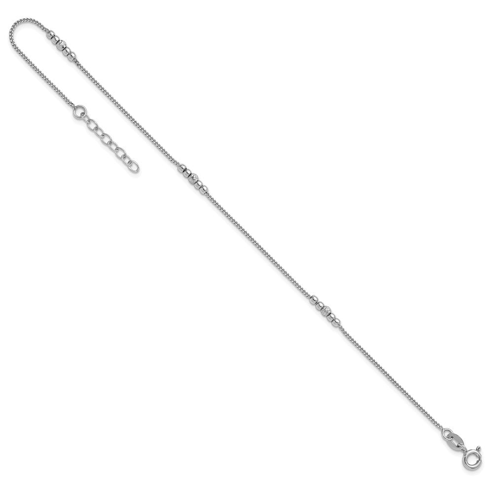 Sterling Silver RH-plated Diamond-cut Beaded 9in Plus 1in Ext Anklet