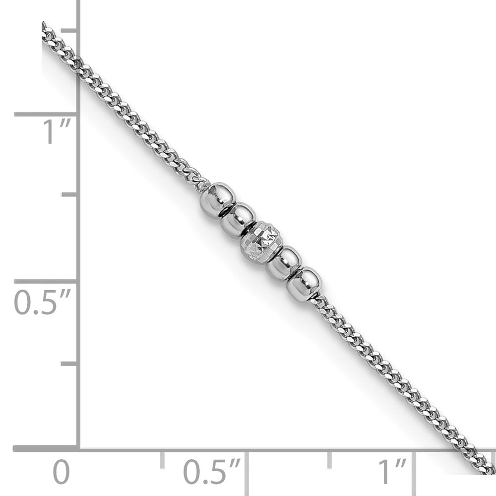 Sterling Silver RH-plated Diamond-cut Beaded 9in Plus 1in Ext Anklet