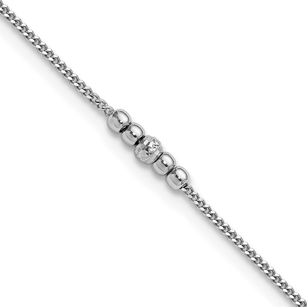 Sterling Silver RH-plated Diamond-cut Beaded 9in Plus 1in Ext Anklet