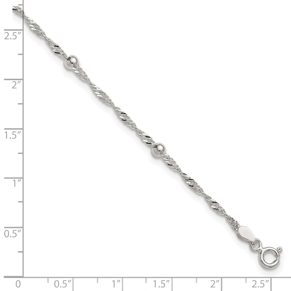 Sterling Silver Polished and Beaded Fancy Link 9in Plus 1in Ext Anklet