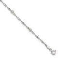 Sterling Silver Polished and Beaded Fancy Link 9in Plus 1in Ext Anklet