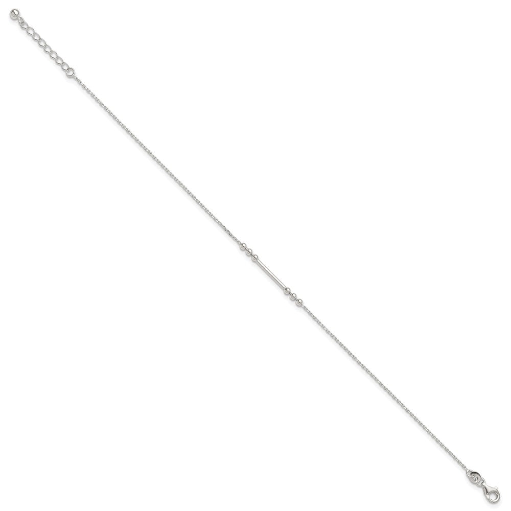 Sterling Silver Polished and Beaded Bar 9in Plus 1in Ext Anklet