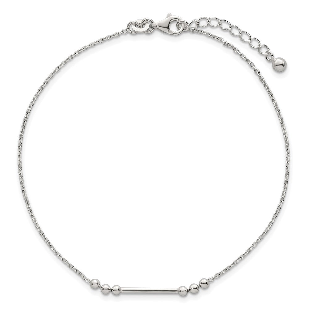 Sterling Silver Polished and Beaded Bar 9in Plus 1in Ext Anklet