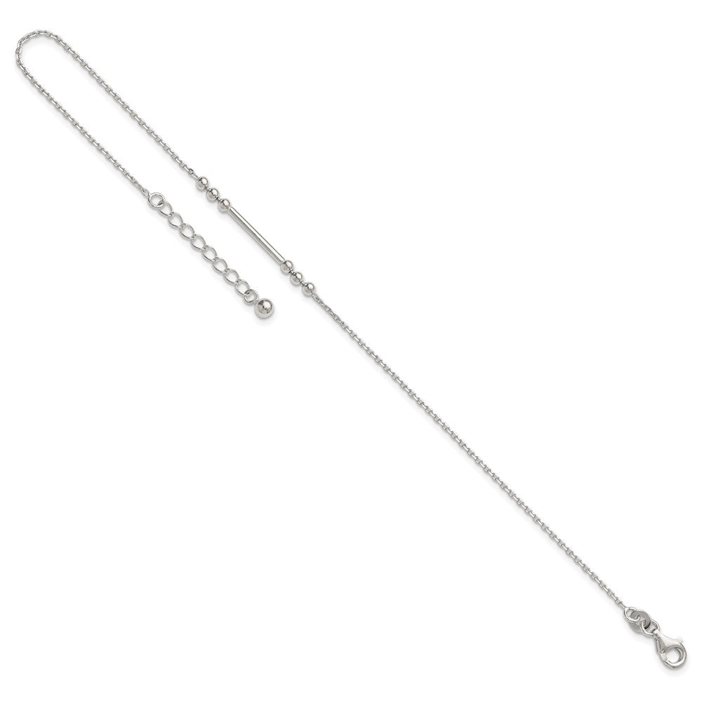 Sterling Silver Polished and Beaded Bar 9in Plus 1in Ext Anklet