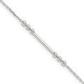 Sterling Silver Polished and Beaded Bar 9in Plus 1in Ext Anklet