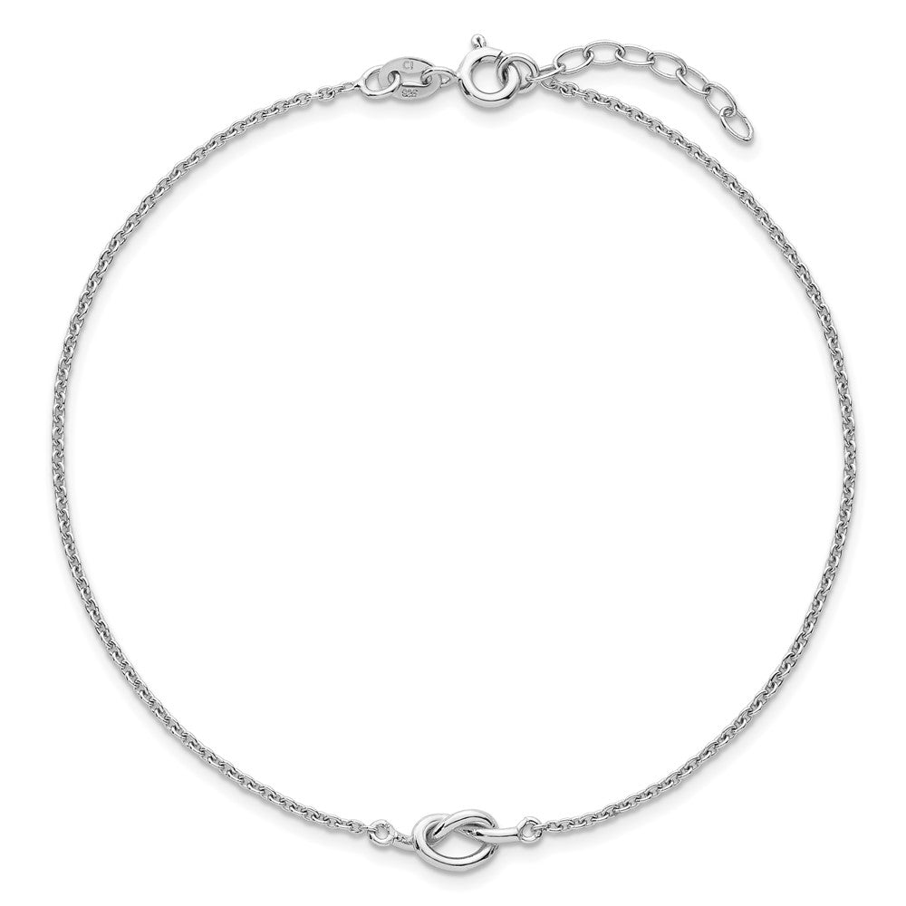 Sterling Silver RH-plated Polished Knot 9in Plus 1in Ext Anklet