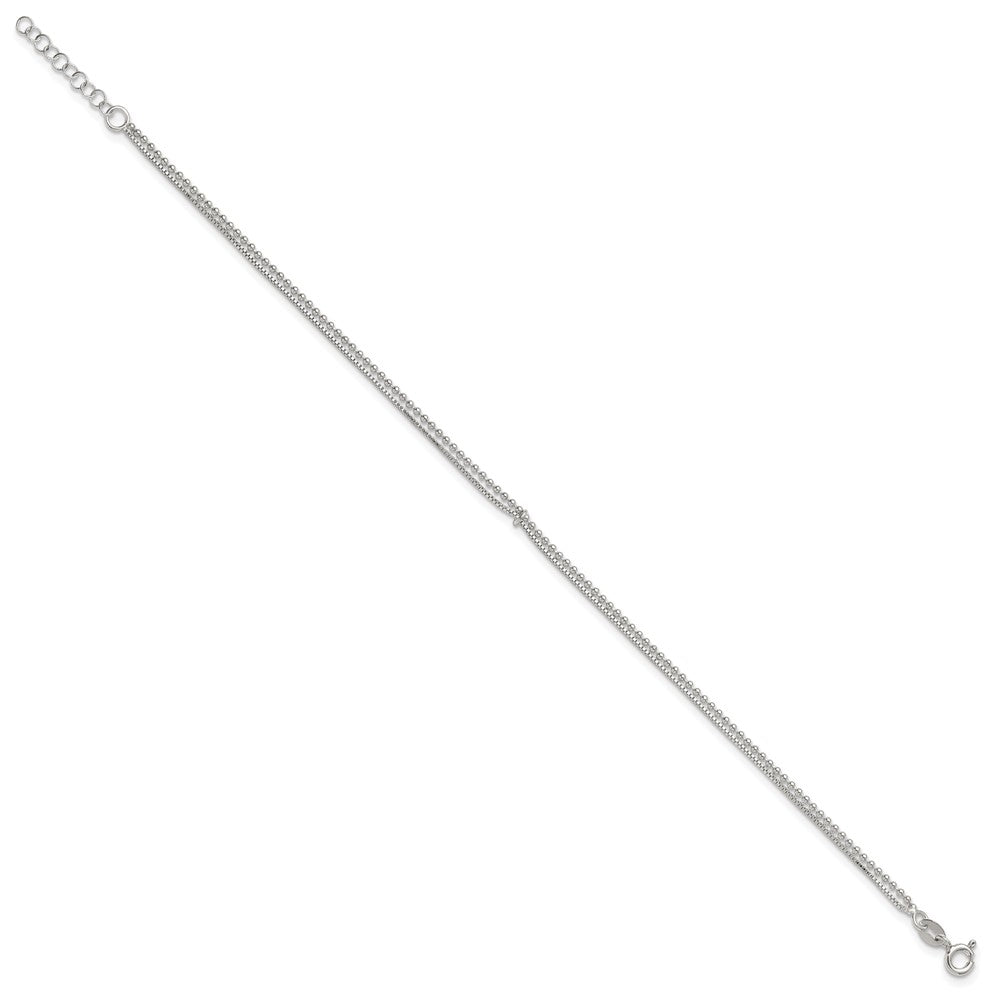 Sterling Silver Polished Beaded 2-Strand Plus Ext Anklet