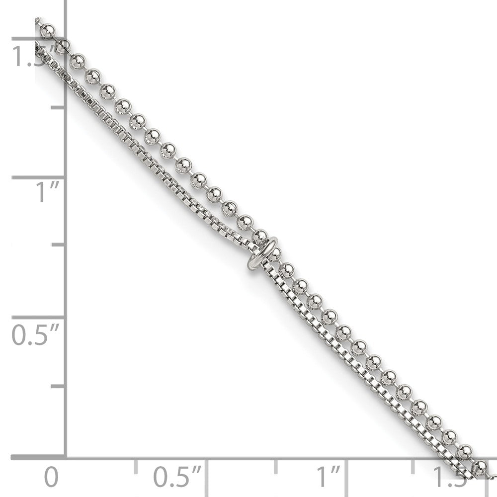 Sterling Silver Polished Beaded 2-Strand Plus Ext Anklet