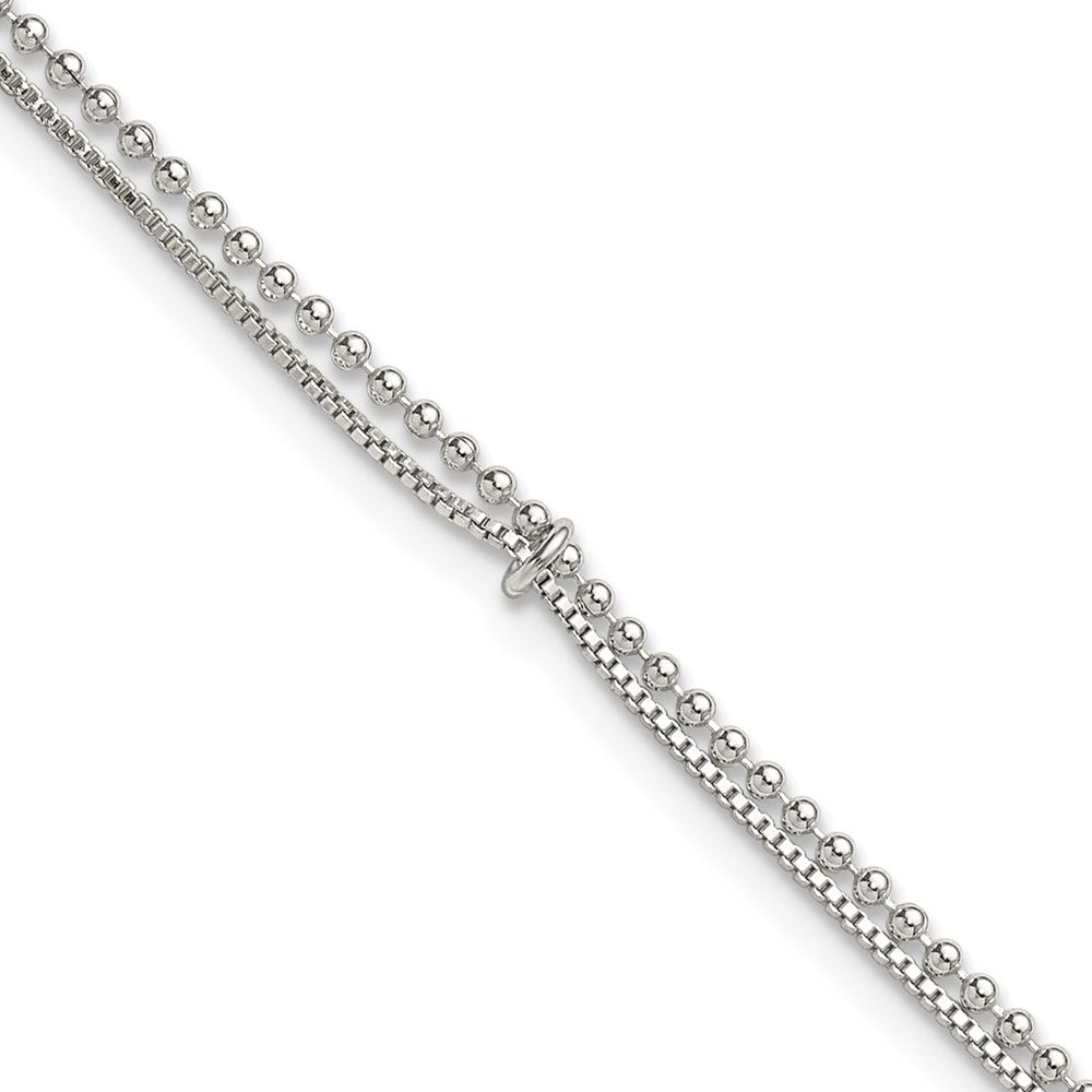 Sterling Silver Polished Beaded 2-Strand Plus Ext Anklet