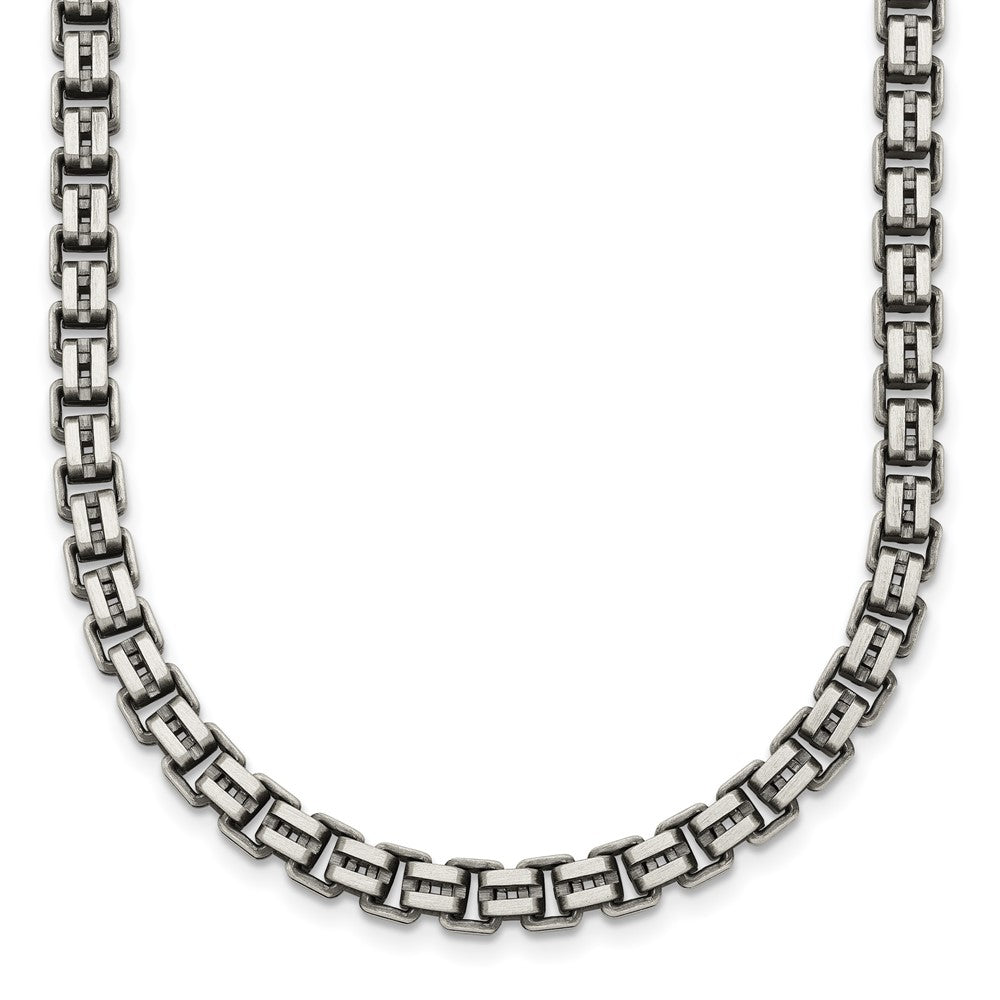 Sterling Silver Antiqued Brushed Fancy Box Link 5mm Bracelet