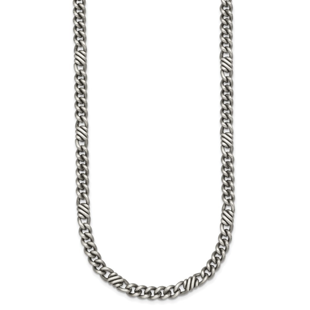 Sterling Silver Black Ruthenium Brushed Flat Curb Chain Men's Bracelet